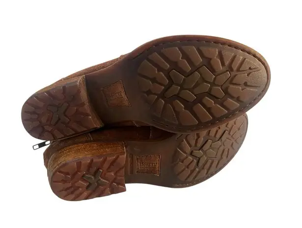 Born Kerri Ankle Boots Size 8.5 M Suede Zip Back Brown Buckle Cuban Heel Shoe