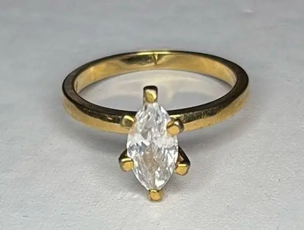 Vtg NV Nevada Silver Mines Gold Tone Marquise CZ Ring size 7