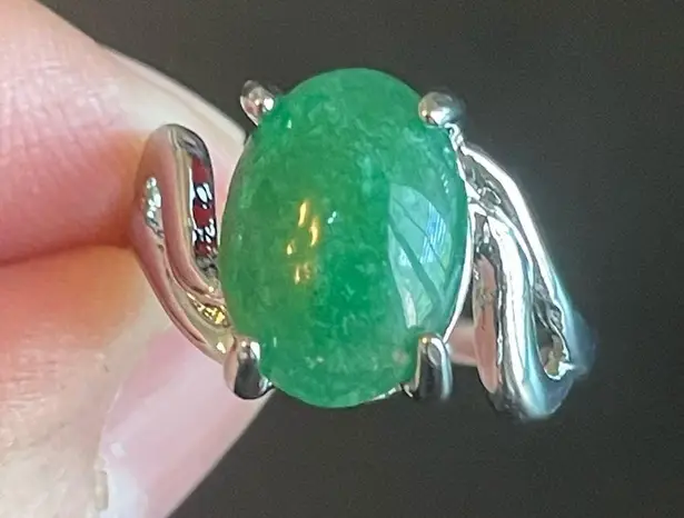 Green jade S925 silver ring size 8.75