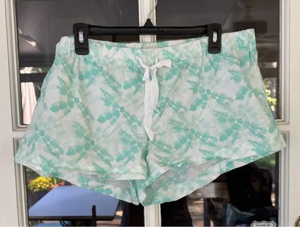 J.Crew COTTON SLEEP Tie Dye SHORTS Aqua Green 100% Cotton Drawstring Lounge L Size L