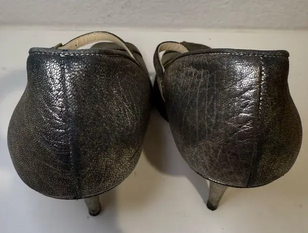 Jimmy Choo Crinkle Metallic Gunmetal Silver Sexy Mary Jane Peep Toe Heels EU 40