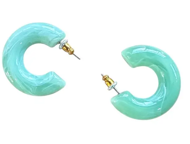 Plastic Jade Chunky Hoops Hoop Earrings Green