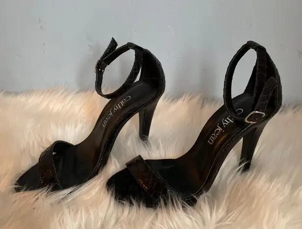 Cathy Jean Black Snakeskin Heels