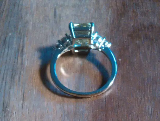 Simulated Peridot and White Diamond Sterling Silver Ring (Size 6)