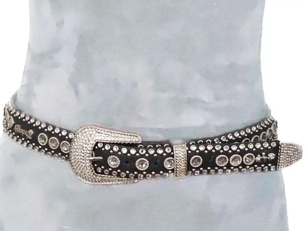 Kippys Belt Swarovski Crystal Rhinestone Cowgirl Western Black Leather Bling 32