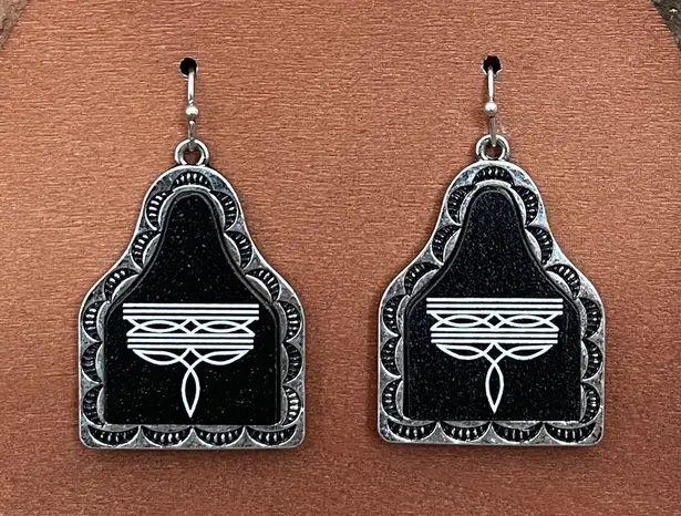 Boot Stitch Cow Tag Earrings