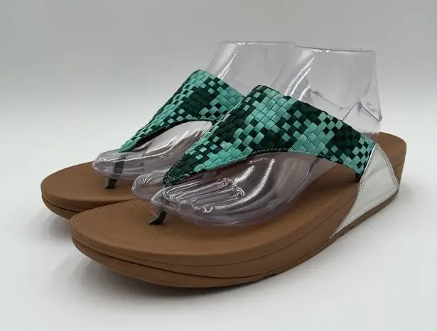 FitFlop Lulu Silky Weave Green Wedge Thong Sandals Women’s size 10 Comfort