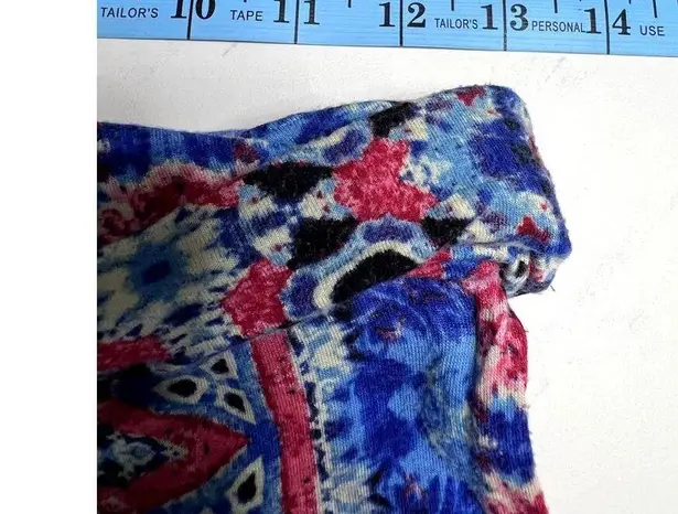B Jewel Blue and Red Aztec Boho Print Maxi Skirt Roll Up Waist Tall Friendly