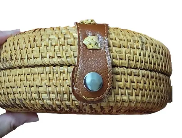 Handmade Round Rattan Straw Crossbody Bag Tan