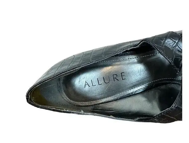 Women's Allure Size 8.5M Stiletto Peep Toe Heels Platform Crocodile Embossed Black