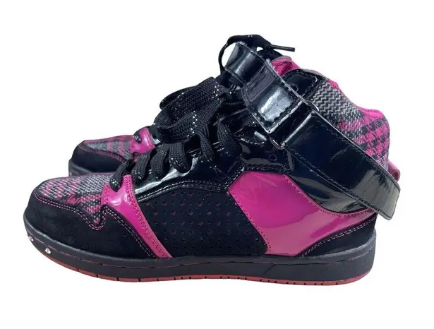 Q Factor Y2K 90s Rave Black Pink Plaid Front High Top Jewel Skater Sneakers 6