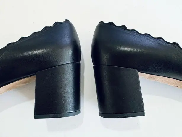Chloé CHLOE black leather scalloped low heel pumps shoes Euro size 37 1/2 EUC