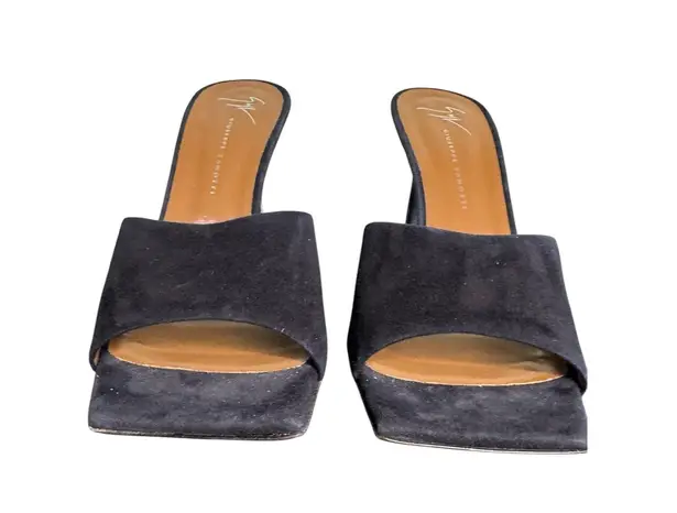 Giuseppe Zanotti NIB Kanda Square Toe High Heel Slides in Black Suede Size 39