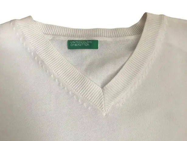 United Colors Of Benetton White V Neck Sweater Size S Summer Cotton Stretch