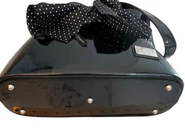 Beijo Black Vegan Patent Leather Paper Bag Handbag Polka Dot Scarf Twee Preppy