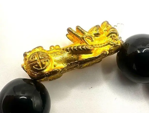 Gold tone dragon Feng shui lucky bracelet Black
