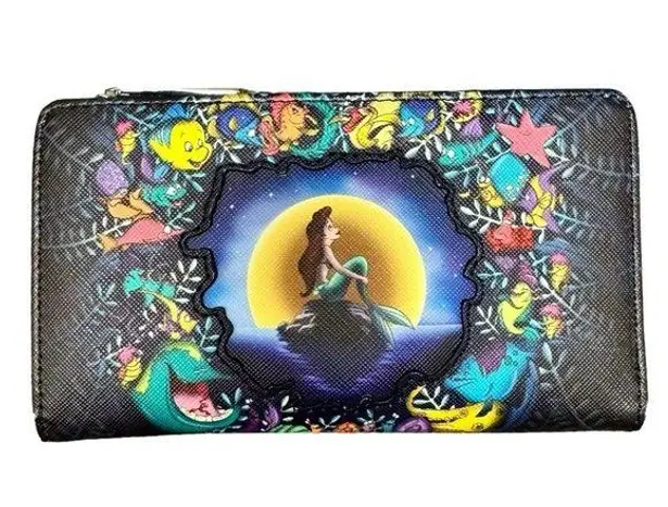 Lounge Fly  The Little Mermaid Ariel Disney Fish Zip Snap Wallet Black