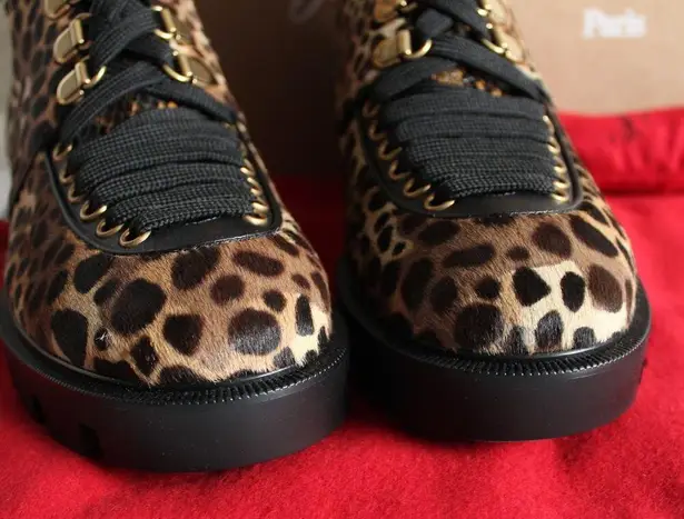 Christian Louboutin  Macademia Leopard-Print Calf Hair Snake Moto Combat Booties