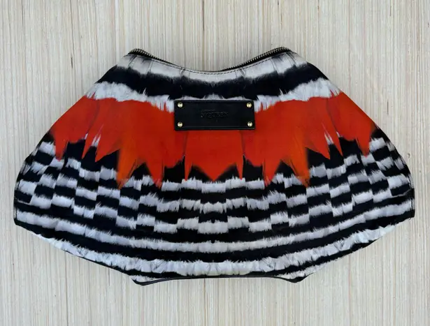 Alexander McQueen De Manta feather print clutch bag in black white bright red