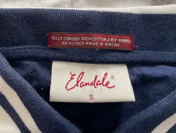 Polo Elandale 100% Cotton Striped White Blue Embroidered Logo Golf Shirt, size S