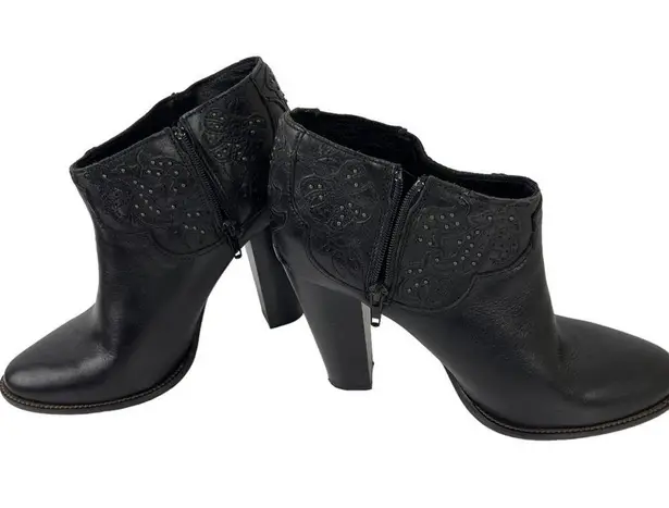 Diesel Womens Size 39 Western Guadalupy Black Leather Heeled Ankle Booties Boots