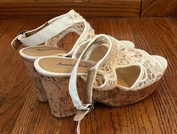 American Eagle  NWT Lace Crochet Canvas Cork Wedge Heeled Platform Sandals