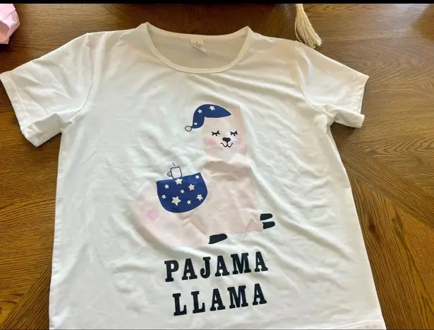 Women Short Sleeve Tee & Shorts Pajama Set Cute Alpaca Llama Sleepwear Small Multi