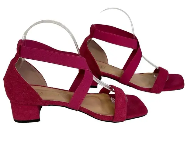 Lisha & Shoes Dark Pink Elastic Strap Square Toe Sandals Low Heel Size 38 or 7.5