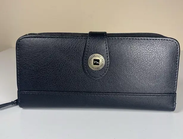 Mundi Black Pebble Grain Full Zip Wallet Clutch Bonded Leather 8" x 4"