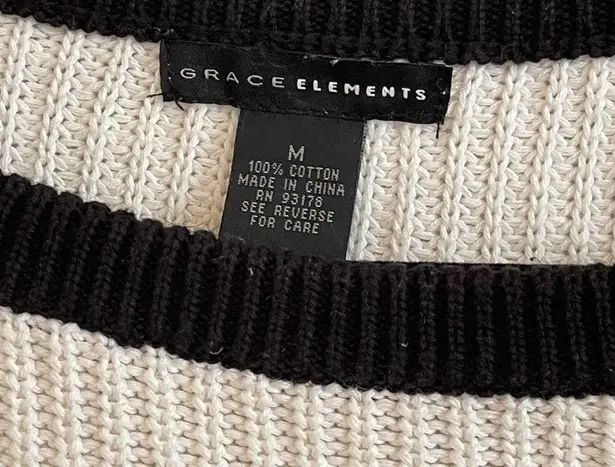 Grace Elements Black and White Lace Up Stitch Detail Sweater Size Medium