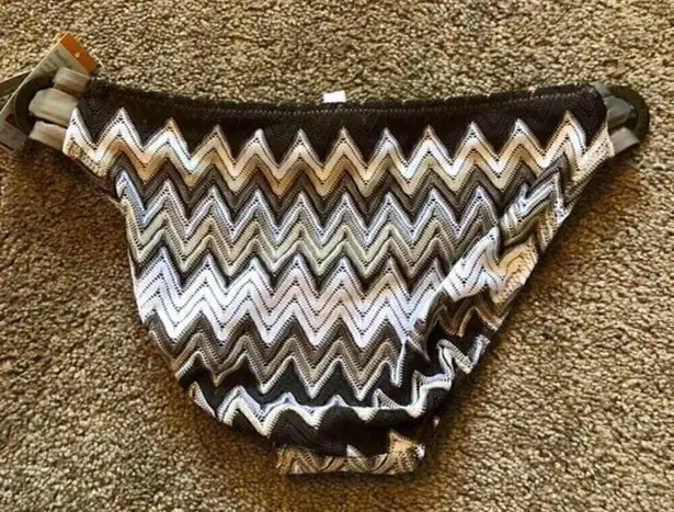 Perry Ellis NEW NWT Brown Tan White Chevron Crochet Knit Y2K Bikini Bottom Small