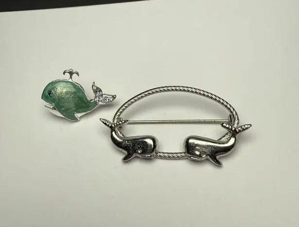 Whale Brooch / Tack Pin Lot Of 2 Sea Life Silver Tone