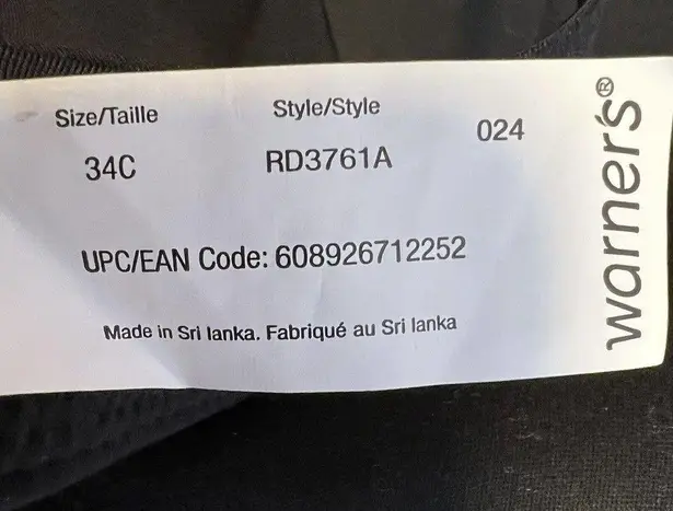 Warner's Flex Revolution Underwire Contour Bra Black RD3761A Size 34C New
