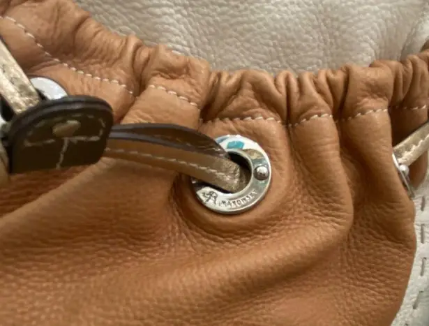 B Makowsky B. MAKOWSKY Tan Beige Gold Leather Slouchy Double Handle Shoulder Bag