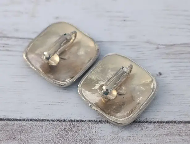 Vintage Clip On Earrings Dark Green & Gold Tone Retro Statement