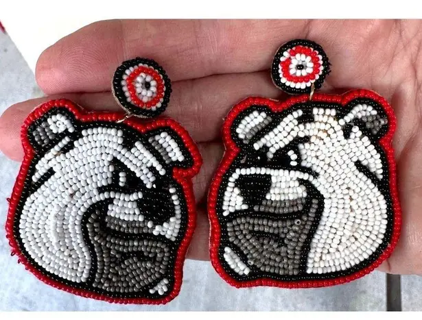 Bulldog Earrings UGA Dawgs University of Georgia Beaded Dangle Post New …