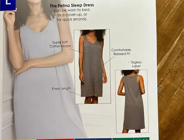 Felina Cotton Modal Stretch Sleep Dress 2-Pack Sz L Minty Charcoal Brand New