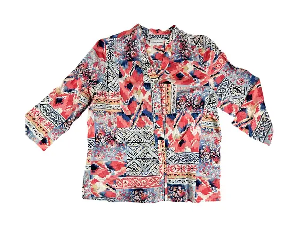 Alfred Dunner Womens Top Size 14 Button Front 3/4 Sleeve Colorful Print - Image 1