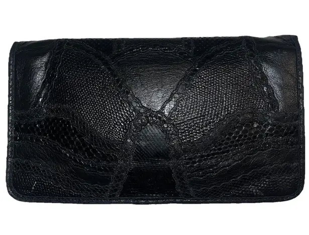 Vintage 80s Carlos Falchi Shoulderbag Black Lizard & Snakeskin Print Leather EUC