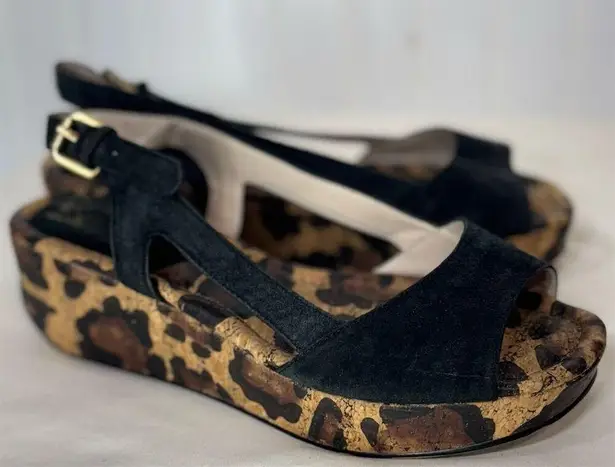 MRKT Harper Suede Cork Platform Sandals 7.5 Black Leopard Y2K Indie Boho Retro