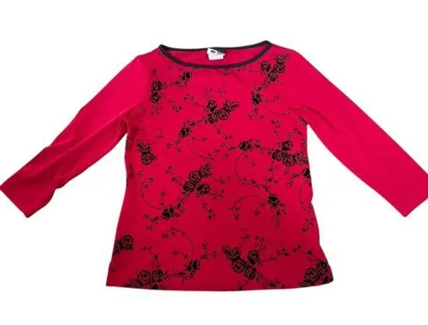 Avenue of the Stars Vintage 90s Red Black Velvet Floral Goth Witchy Cropped Top