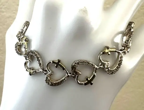 Rhinestone Heart cross Link Bracelet