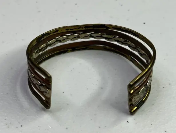 Vintage Mixed Metal Copper & Brass Open Cuff Bracelet With Braided Design Orange