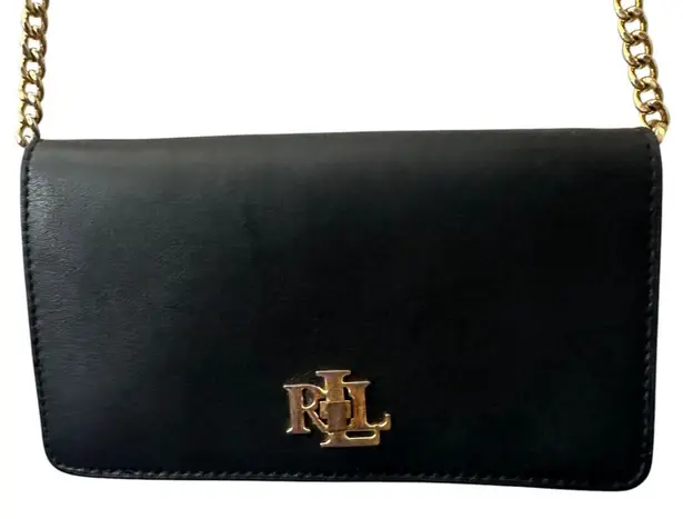 Lauren Ralph Lauren Leather Crossbody Turn Lock Tech Case Gold Mini Black Purse