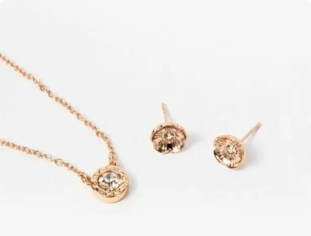 Coach  Jewelry Open Circle Necklace and Tea Rose Stud Earrings Set NWT MSRP $125