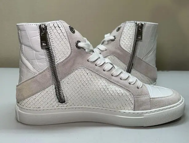 Zadig & Voltaire Zv1747 High Flash Keith Croc Blanc Leather Sneakers sz 39 $458