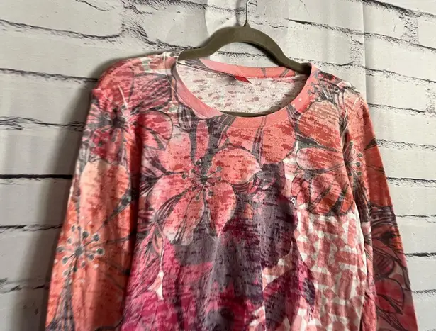 Before + Again Red White Floral Graphic Longsleeve Top S Y2K Relaxed Vibrant Orange