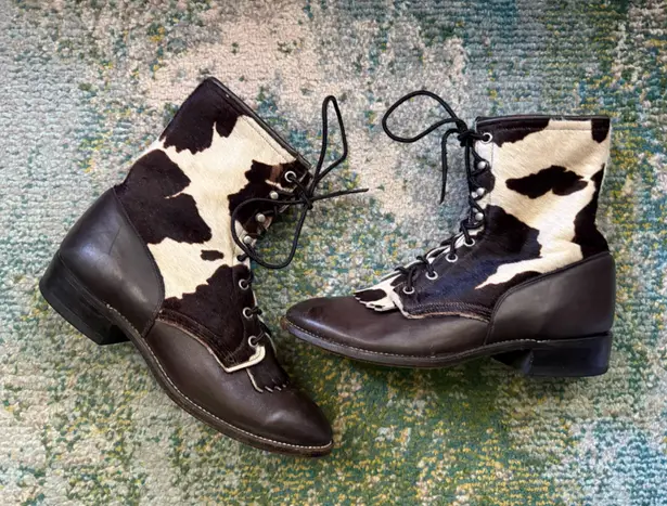 Vintage Larry Mahan pony hair brown leather ankle lace