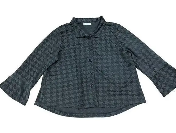 Bryn Walker Houndstooth Jacket Stretch Knit Button Up Gray Flare Sleeve size med