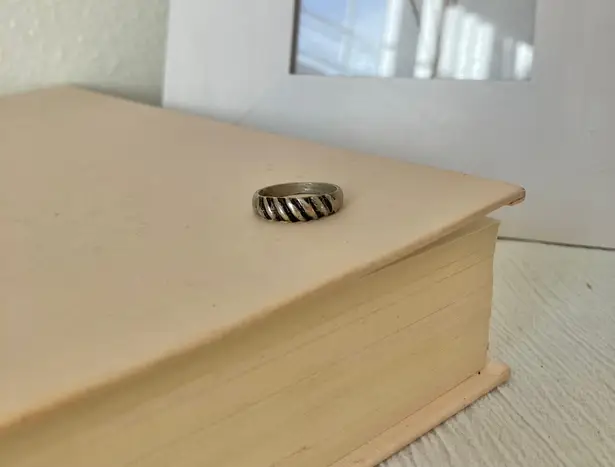 Silver Black Zebra Stripe Neutral Ring Band “Bindi” Twisted Masculine Grunge Jewelry